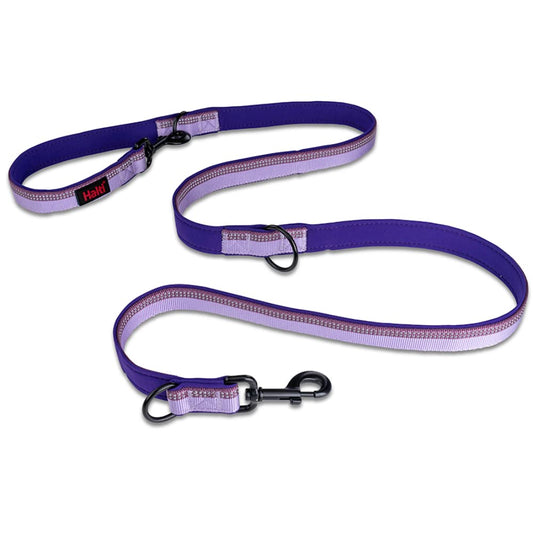 HALTI Double-Ended Leash for Dogs - Neoprene-Padded Easy to Use Reflective Adjustable Lengths Ideal Dog Leash for Hands Free Running & Training. Suitable for Medium and Large Dogs (Size L Purple)